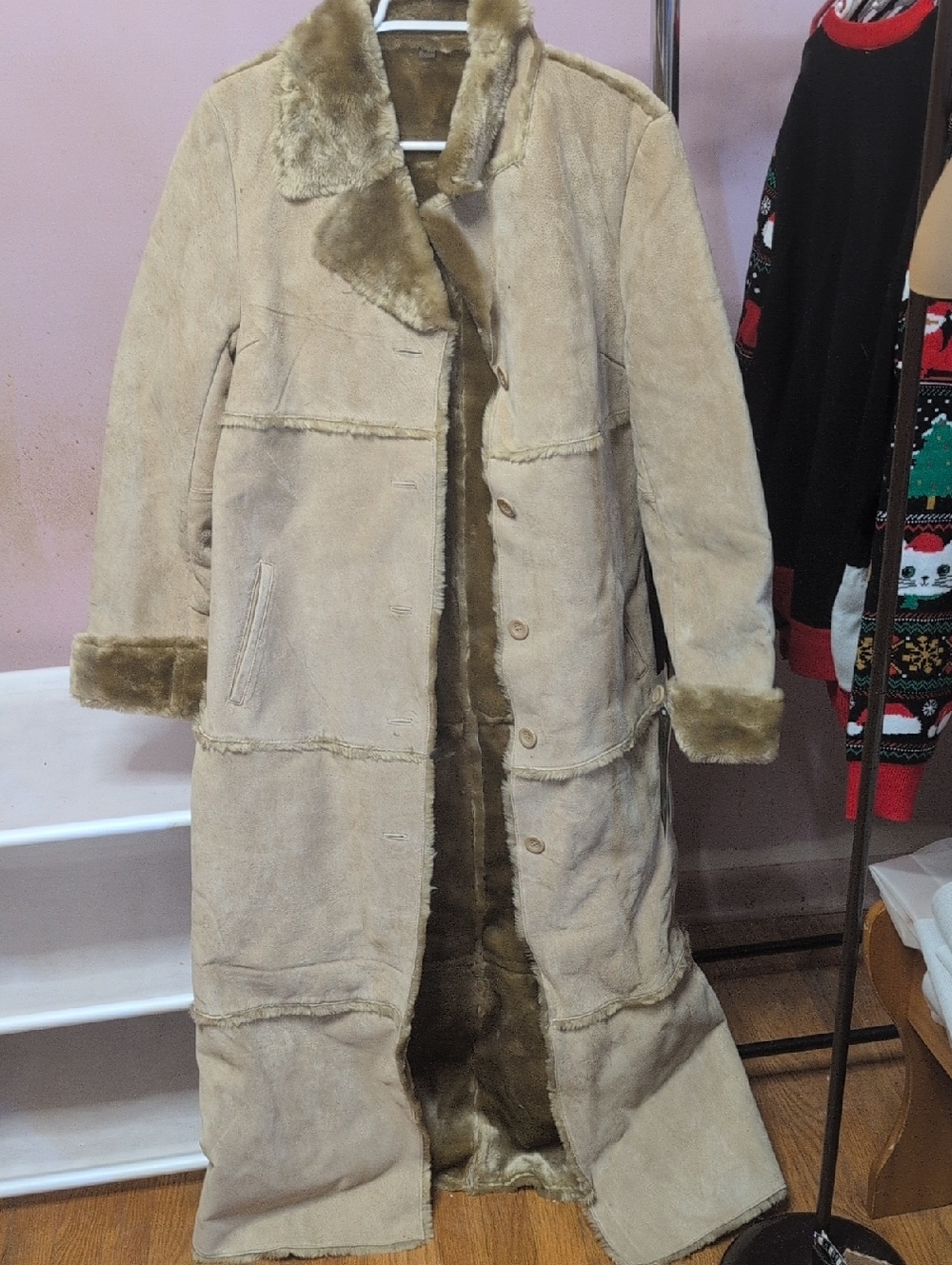Brandon Thomas Tan and Cream Shearling Coat